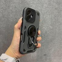 Ring Bracket Armor Phone Case for Apple iPhone16promax-Drop-Resistant Thickened Silicone Cover with Holder for Apple 16Promax pilka