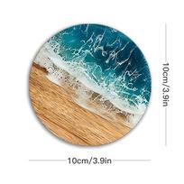 4/6 Pcs Blue Ocean Round Wooden Coasters & Placemats Set Home Cafe Party Table Decor Durable Drink Coasters For Stylish Dining one size