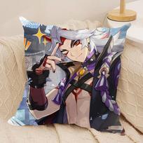 Arataki Itto Genshin Impact Cute Cushion Cover Silky Short Plush Invisible Zipper Dustproof Sofa Pillow Case For Home Decor Peach skin 18*18(CM)-1Pcs