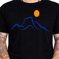 Volcano Sunset Minimalist Line Art Graphic T-Shirt Hiking Outdoor Nature Tee. XS