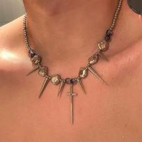 Punk Streetwear Choker Necklace Women Y2K Multi-Layer Heavy-Duty Alloy Chain With Cross Pearl Rivet Star Designs 4 Cross Stud Pendant Necklace