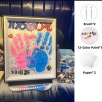 Couple Handprint DIY Wooden Photo Frame Shadow Box Hand Paint Memory Craft Handmade Family Gift for Home Desk Display 10 Inch