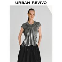 UR Women's Fake Two-Piece Pleated T-shirt S viržių pilka spalva