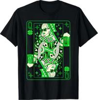 Shamrock Queen Playing Card Saint Patricks Day Tshirt S