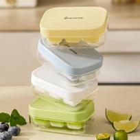Food Grade Silicone Ice Cube Tray with Lid for Household Refrigerators geltona