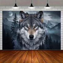 Blue Eyed Wolf Tapestry Wall Hanging, Moonlight Forest Mountain Landscape, Cool Animal Wall Art Decor For Living Room Bedroom 150x200cm59x79in gray