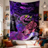 Trippy Skull Collage Landscape Tapestry, Purple Neon Skeleton Art Wall Cloth, Aesthetic Backdrop For Bedroom Home Space Indoor 70x100CM