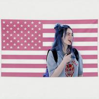 Viral Billie Eilish Blue Hair Tapestry Pink American Flag - Premium Flat Print Wall Hanging Decor 40X60CM