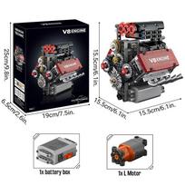 Plytų V8 variklio modelis su varikliu, modeliavimo modelis, elektrinis, konstravimo kaladėlės, techninės automobilio dalys, kūrybiški „pasidaryk pats“ žaislai, dovanos, suaugusiems