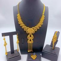Arabian 24k Gold Plated Women's Necklace Bracelet Earrings Ring Jewelry Set African Bride Wedding Four-piece Set 2026 47CM black