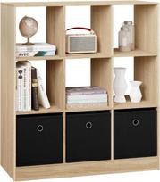 WOLTU Bibliothèque, Meuble Étagère avec 9 Casiers, Meuble Cube, 3 Tiroirs en Tissu, 80x30x86,5cm, Chêne Clair W0ATT0327