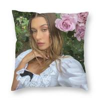 H-Hailey Bieber Pillowcase Printing Polyester Cushion Cover Decorations Throw Pillow Case Cover Home Zipper 45*45Cm Peach skin 18*18(CM)-1Pcs
