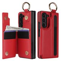 PU Leather Ring Phone Case for Samsung Galaxy Z Fold 6 5 4 3 Fold6 Fold5 Fold4 Fold3 Wallet with Pen Holder & Card Slot (No Pen) Galaxy Z Fold3
