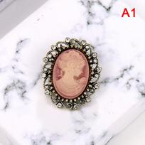 Vintage Gothic Style Head Statue Cameo Brooch Rhinestone Brooch For Women rožinė