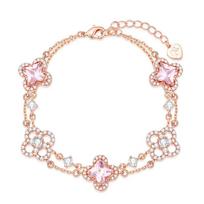 Barbie crystal bracelet [ Crystal* Lucky Limited] Rose gold four-leaf clover five-flower double-layer bracelet, pink and white Y-Ba2604064 auksas