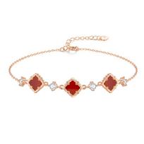 Barbie Agate/Chalcedony Bracelet  element crystal, red temperament lucky four-leaf clover wrist bracelet, exquisite and elegant TX2506003A raudona