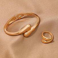2/3Pcs Adjustable Rings Water Drop Torques Choker Necklace Party Grunge Jewelry Set  Jewelry Gifts Style 2 Gold