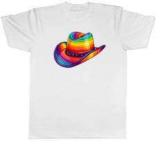 LGBTQ+ Cowboy Rainbow Hat Mens T-Shirt Gay Pride Love Peace Tee Gift XS