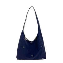 New niche girls bow shoulder bag large capacity designer versatile cloth bag women's cloth bag tide shopping bag tamsiai mėlyna spalva