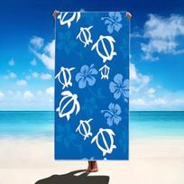 Blue Turtle Beach Towel - Hawaiian Sea Turtle & Hibiscus Flower Print, Soft Microfiber Quick Dry Sand-Free For Travel Pool 27x55inch 70x140cm&1pc