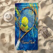 Custom Tennis Beach Towel Personalized Name Text Racket Sport 160X80Cm Microfiber Bath Towels All Season Soft Absorbent Blanket 50x100cm(20x40in)