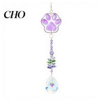 Water Drop Crystal Pendant Cat Paw Wind Chimes, Suncatchers for Windows Hanging, Exquisite Craftsmanship Chime Prism Rainbow Maker Indoor Outdoor Home violetinė