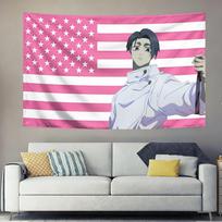 Jujutsu Kaisen Yuta Okkotsu Tapestry Anime Wall Hanging Pink American Flag Background Bedroom Aesthetic Decor Fans Colllection 40X60CM