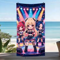 1Pc Cute Chibi K-Pop Girls Anime Print Beach Towel Flat Microfiber Soft Bath Blanket Ideal Gift For Fans Girls Pool Party Picnic 40X60CM