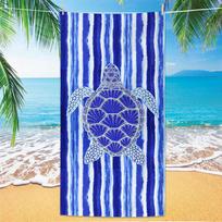 Blue and white turtle striped beach towel, absorbent quick drying beach pool towel 50x100cm