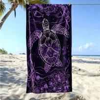 Neon Line Sea Turtle Microfiber Beach Towel, Dark Blue Ocean Life Bath Towel, Aesthetic Mystic Animal Travel Blanket for Women 50x100cm