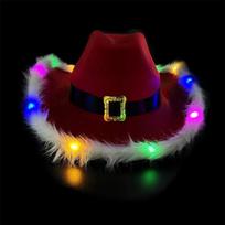 Party Light Up Hat Christmas Cowboy Hat with LED Lights Santa Claus Red Felt Wide Brim Hat for Night Festival Celebration With colorful lights