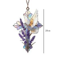 Acrylic Cross Suncatcher White Dove Lavender Design Hanging Window Ornament Religious Peace Symbol Wall Decor Christian Gift 20cm high