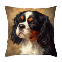 1Pc Cavalier King Charles Spaniel Pillow Cover, Polyester 2D Double-Sided Print, Oil Painting Dog Portrait Art, Pet Lover Home D Peach skin 18*18(CM)-1Pcs