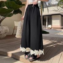 Flower Patchwork Wide-Leg Pants Women New Model Forest Style Sweet Straight Casual Pants S juoda