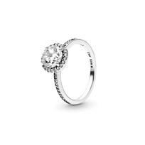 Pandora apvalus brangakmenis spinduliuojantis aureolė prabangus nišinis dizainas saldus stilius žiedas moteriškas žiedas 196250CZ Box,50