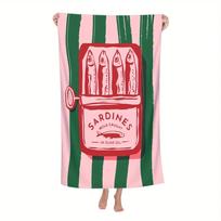 Vintage Sardines Beach Towel Large Striped Fish Bath Towel Quick Dry Sand Free Swimming Pool Travel Blanket Summer Vacation Gift W30*H60(CM)