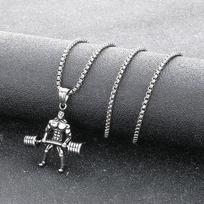 Fashionable Fitness Muscular Man Necklace Barbell Hip-Hop Style Retro Blackened Weightlifting Men's Pendant 60CM