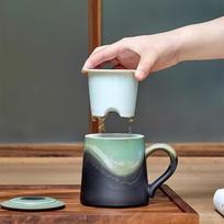 Premium Azure Glaze Ceramic Office Mug with Lid & Infuser