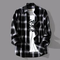 Rudens Japoniškas Juodai Baltas Langeliu Ilgomis Rankovėmis Marškinis Vyriškas Dizaino Jausmas Nišinis Retro Honkongo Stiliaus Laisvas Marškinis Striukė XXXL