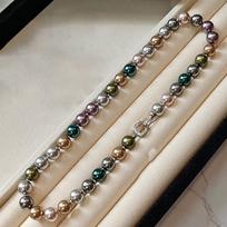 Metallic Sheen Tahitian Black Pearl Necklace High-gloss Mixed-Color Pearl Neckchain 10 MM Mixed-Color Pearl Necklace Banquet gray