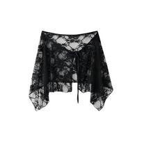 High Waist Lace Irregular Underskirt Slips Flower Lace-up Safety Skirt Petticoat Transparent Mesh Underskirt Slips Dress Spring S juoda