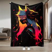 Cyberpunk Wolf Lady Anime Blanket - Decorated With Neon Colors - Soft And Warm, Perfect For The Office, Suitable For All Seasons 70x100CM