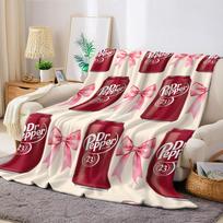 Dr Pepper Bow Print Flannel Blanket Warm Soft Halloween Christmas Couch Warm Cozy Decorative Decor Gift For All Season 70x100cm