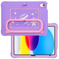 Kids Cartoon Tablet Cases for IPad 2025 A16/2022 11th/10th Case A3355/A2757 Cover Portable Stand Shockproof Silicone+PC Shell for iPad 2025 11th violetinė