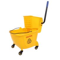 24L Commercial Mop Bucket with Wheels Side Press Wringer Rectangular Floor Cleaning Mop Bucket Yellow yellow
