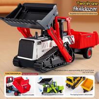 1pcs  2 IN 1 Excavator Bulldozer Transporter Crane Truck Model Diecast Toys for Boys  Tractor Kids Engineering Vehicle Xmas Gift raudona