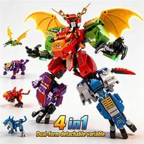 4IN1 Mecha Building Blocks Dinosaur Mecha Transforming Robot Animal Building Blocks Boy Birthday Gift Children Toy Holiday Gift