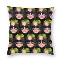 Billies Eilish Hip Hop Pillowcase Printing Fabric Cushion Cover Decoration Throw Pillow Case Cover Home Zipper 40*40Cm Peach skin 18*18(CM)-1Pcs