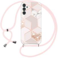 Case for Samsung Galaxy S24 Plus - S24+, Shockproof Anti-Scratch Marble Pattern with Pink Lanyard