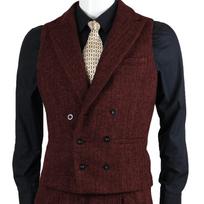 Men Suit Vest Brown Herringbone Tweed Slim Fit Waistcoat Double Breasted Sleeveless Jacket For Wedding Party Prom Suit Vests XS（old） bordinė